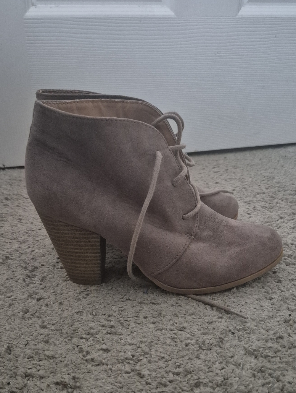 Maurices Taupe Suede Lace-Up Ankle Booties